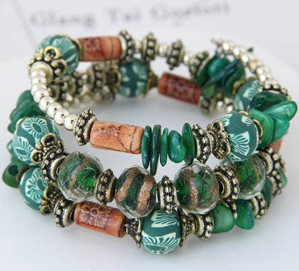 Green Beaded Boho Bracelet