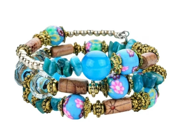 Blue Beaded Boho Bracelet