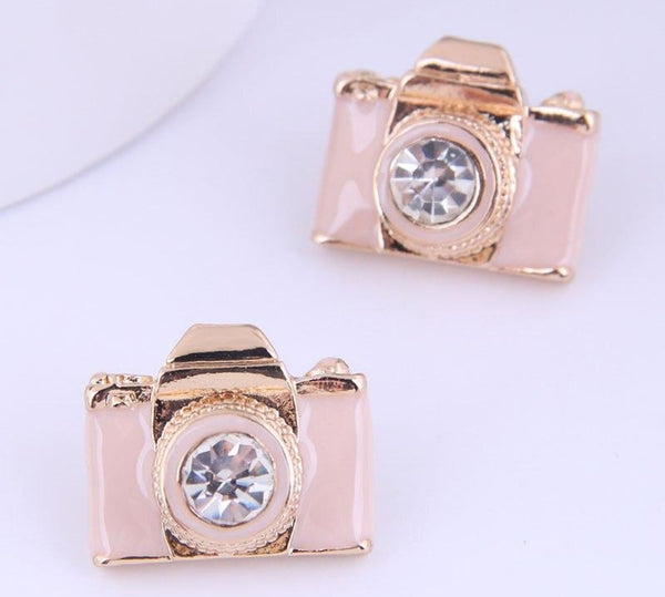 Pink Camera Earrings