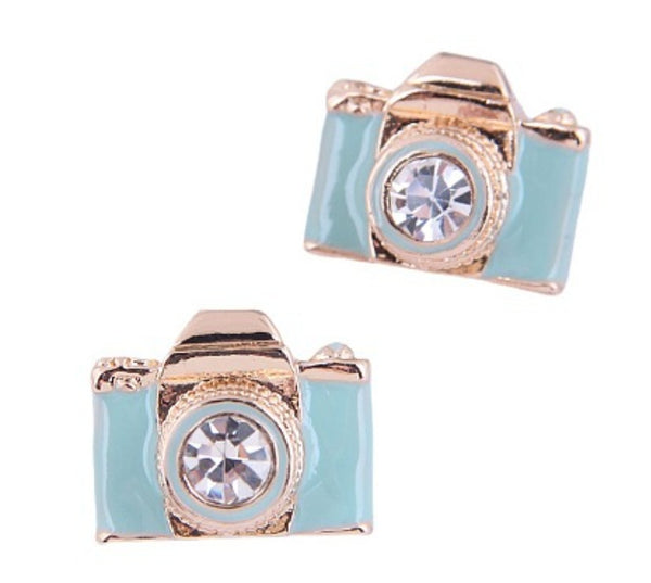 Teal Camera Earrings