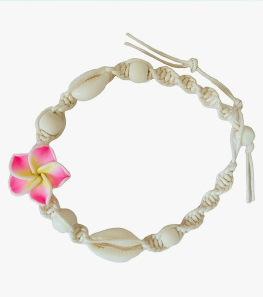 Pink Flower Seashell Anklet