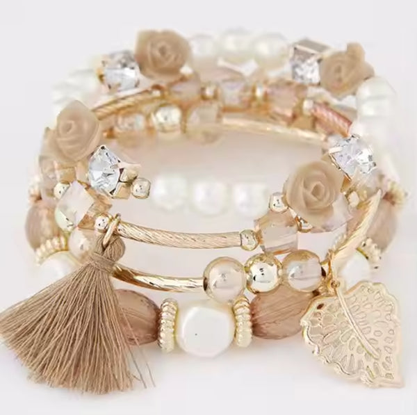 Beige Rose Bracelet Set