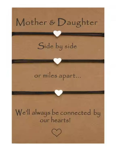 3pc Mother Daughter Heart Bracelets