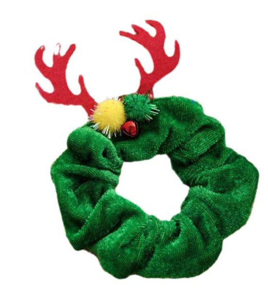 Green Reindeer Scrunchie