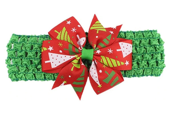 Green Baby Headband - Red Trees