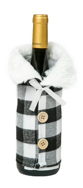 White Plaid Wine Bottle Cover