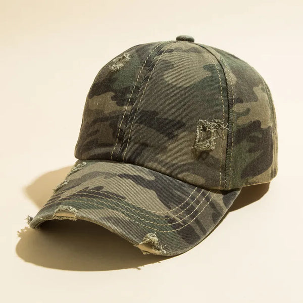 Distressed Camo Criss Cross Hat