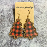 Red & Black Plaid Tree Earrings