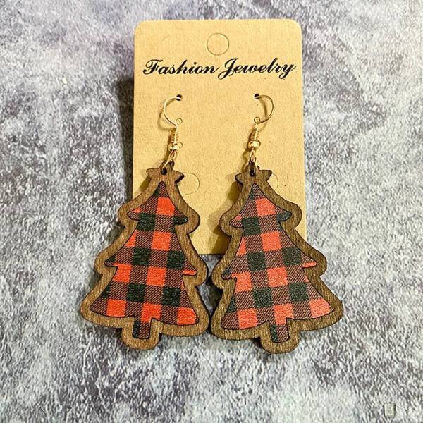 Red & Black Plaid Tree Earrings