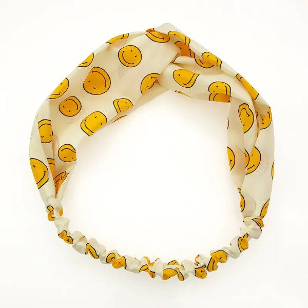 White Smiley Top Knot Headband