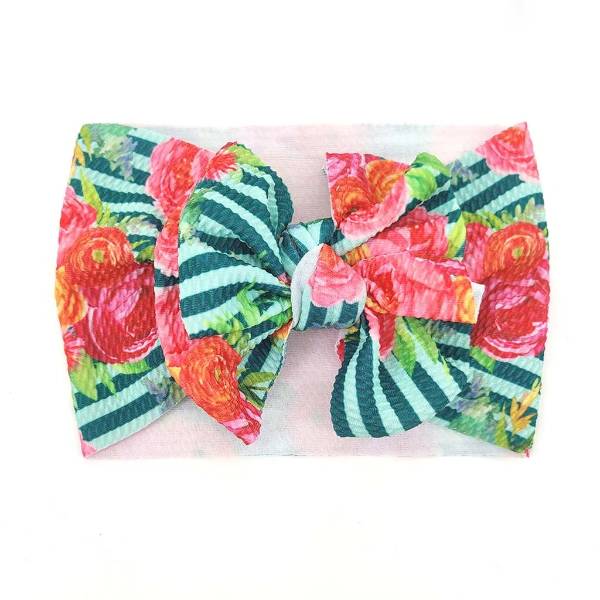 Floral Green Stripe Baby Headband