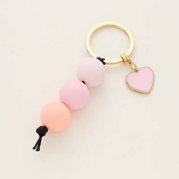 Beaded Pink Heart Keychain