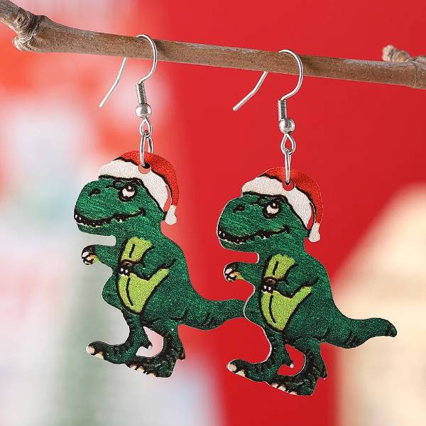 T-Rex Santa Earrings