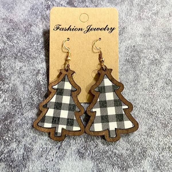 Black & White Plaid Tree Earrings
