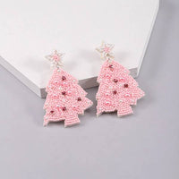 Pink Seed Bead Tree Earrings