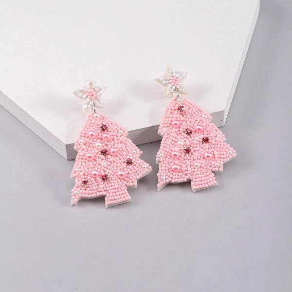 Pink Seed Bead Tree Earrings