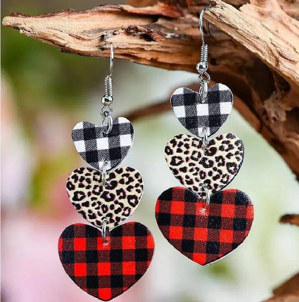 Plaid & Leopard Heart Earrings