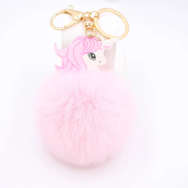 Pink Unicorn Pom Pom Keychain