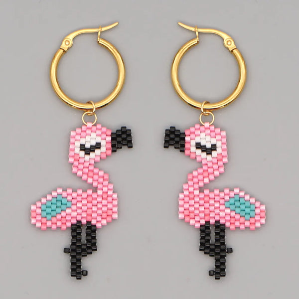 Flamingo Seed Bead Earrings