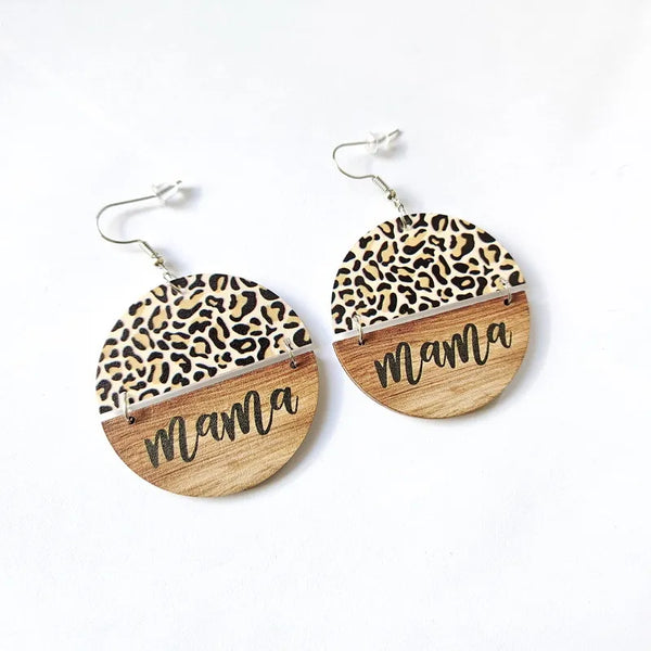 Wooden Leopard Mama Earrings