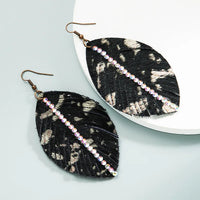 Black Rhinestone Feather Earrings
