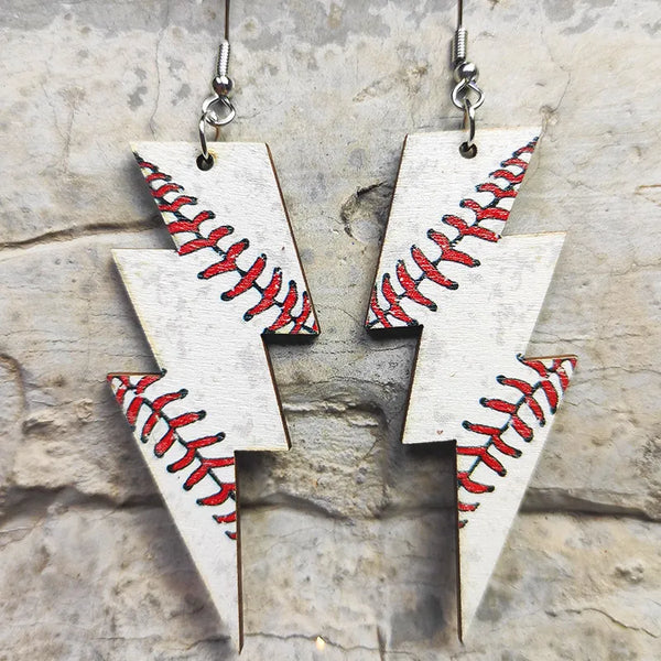 Baseball Lightning Bolt Earrings
