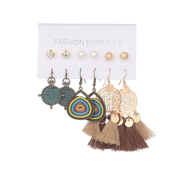 Khaki Tassel Boho Earring Set