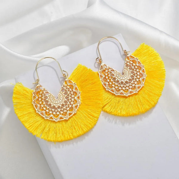 Yellow Boho Fringe Earrings