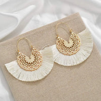 White Boho Fringe Earrings