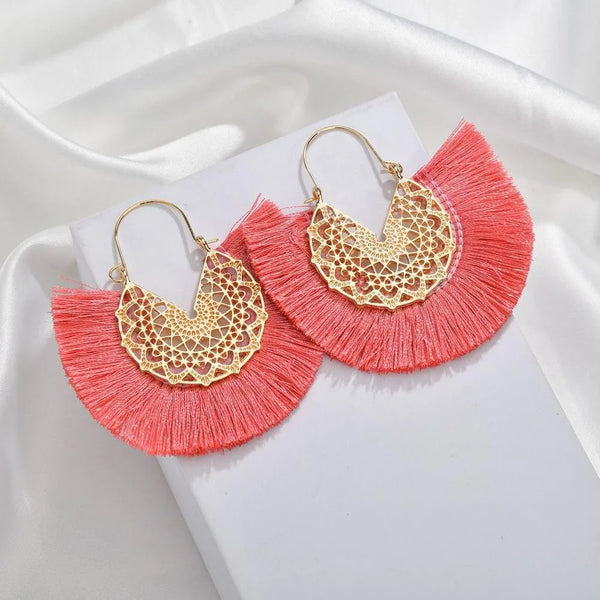 Pink Boho Fringe Earrings