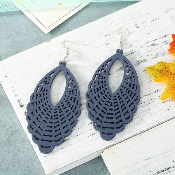 Blue Wooden Drop Earrings