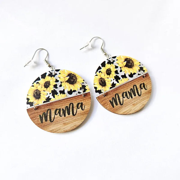 Wooden Sunflower Mama Earrings