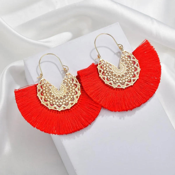 Red Boho Fringe Earrings