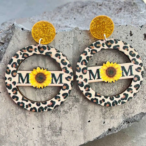 Leopard Sunflower Mom Earrings