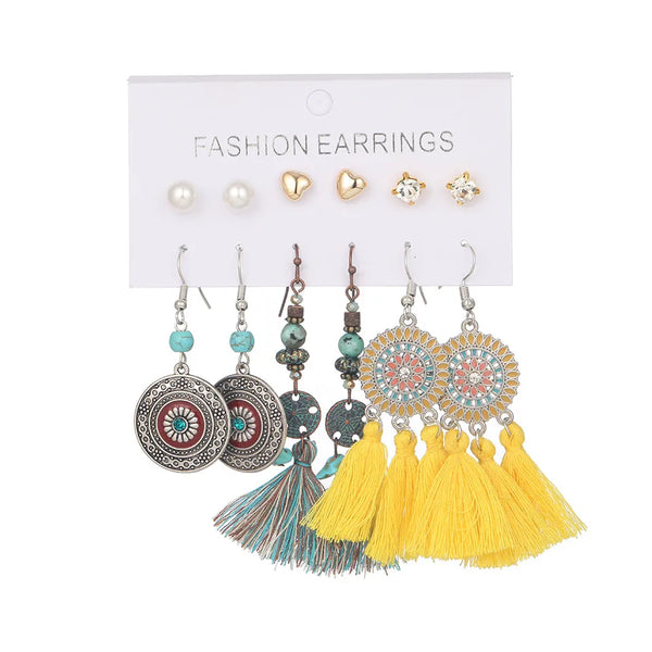 Yellow Tassel Boho Earring Set