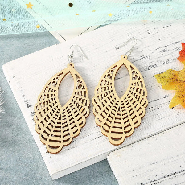 Beige Wooden Drop Earrings