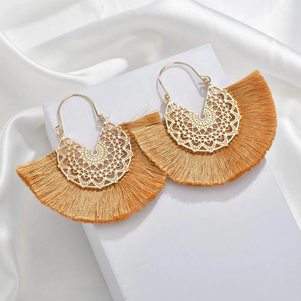 Khaki Boho Fringe Earrings