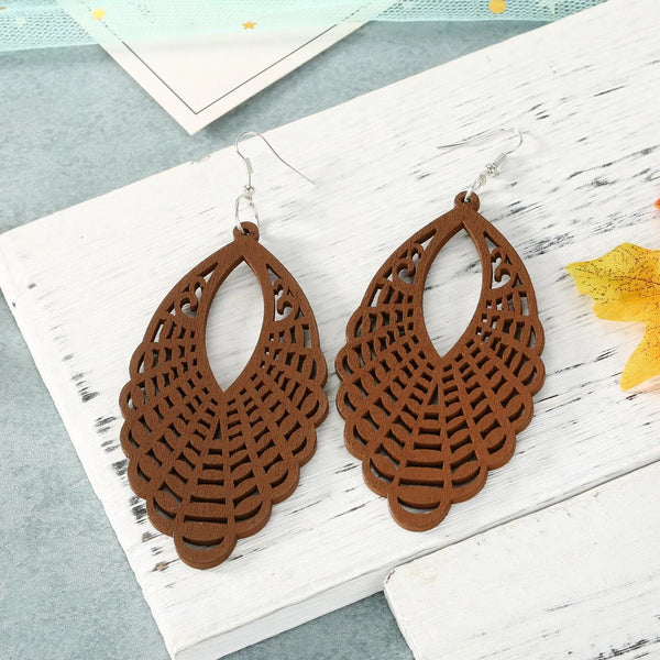 Brown Wooden Drop Earrings