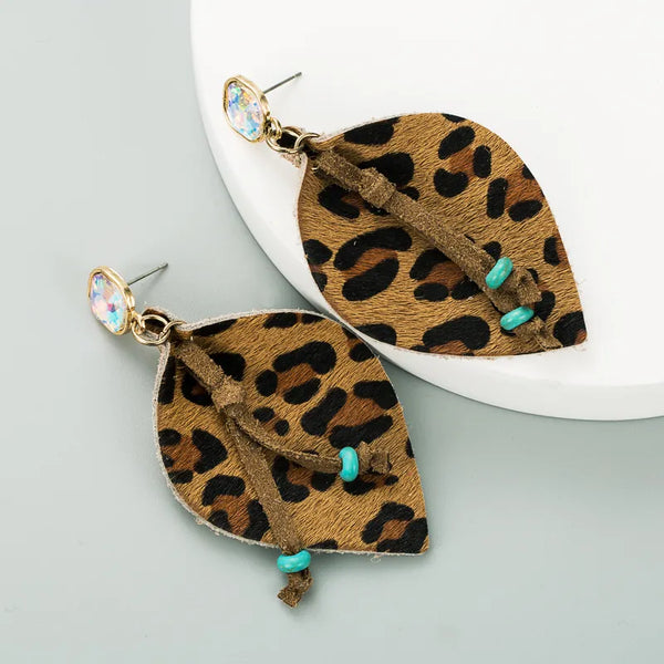 Brown Leopard Leaf Earrings