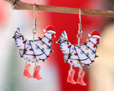 White Christmas Chicken Earrings