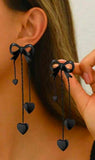 Black Bow & Heart Earrings