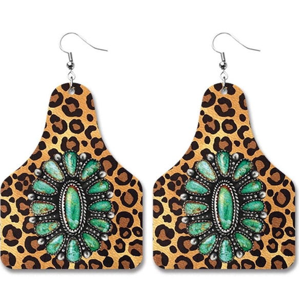 Turquoise Cow Tag Earrings