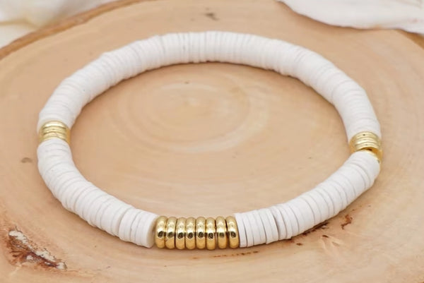 White & Gold Heishi Bracelet