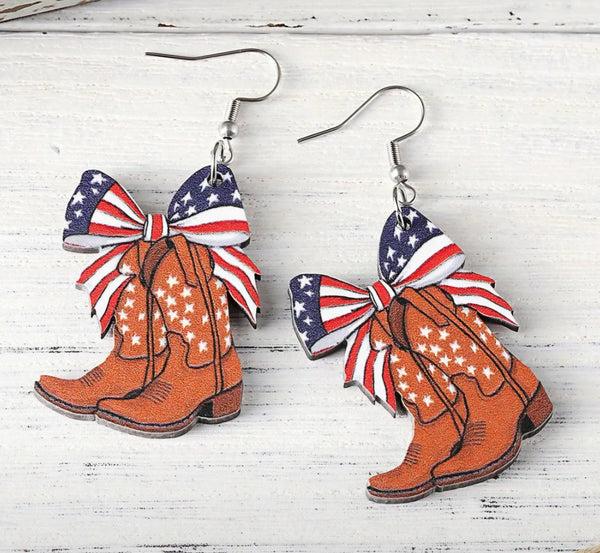 4th of July Cowgirl Boot Earrings