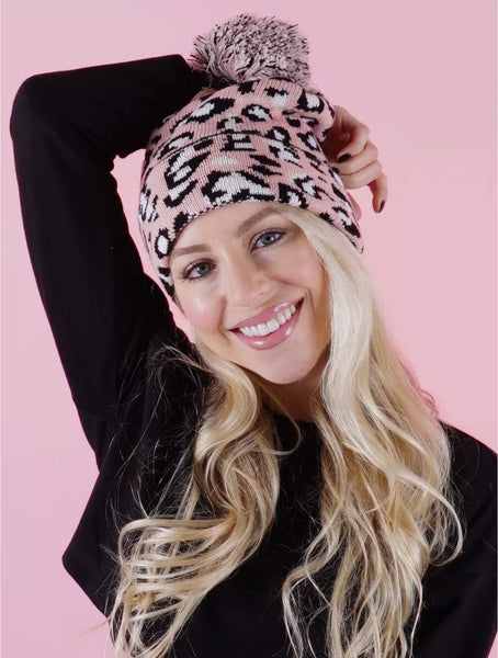 Pink Leopard Beanie