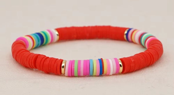 Red Rainbow Heishi Bracelet