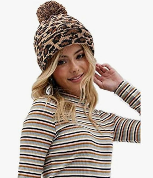 Tan Leopard Beanie