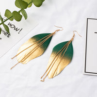 Green & Gold Feather Earrings