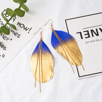Blue & Gold Feather Earrings
