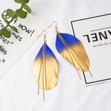 Blue & Gold Feather Earrings